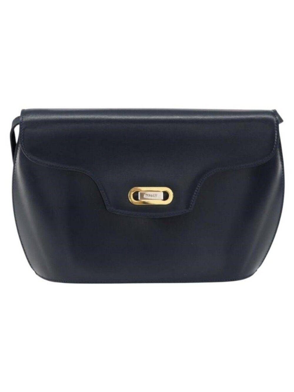 Authentic BALLY Shoulder Bag Leather Navy Gold - Picture 5 of 16